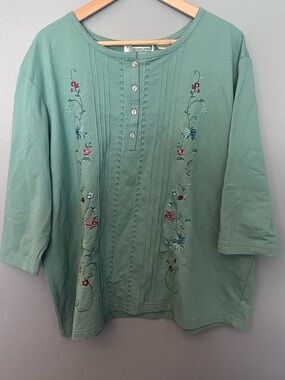 Vintage Shenanigans Embroidered Henley Top
